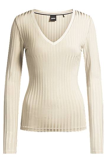 Sweater BOSS BOSS V-Neck Ribbed Jersey Top Beige | 50532052