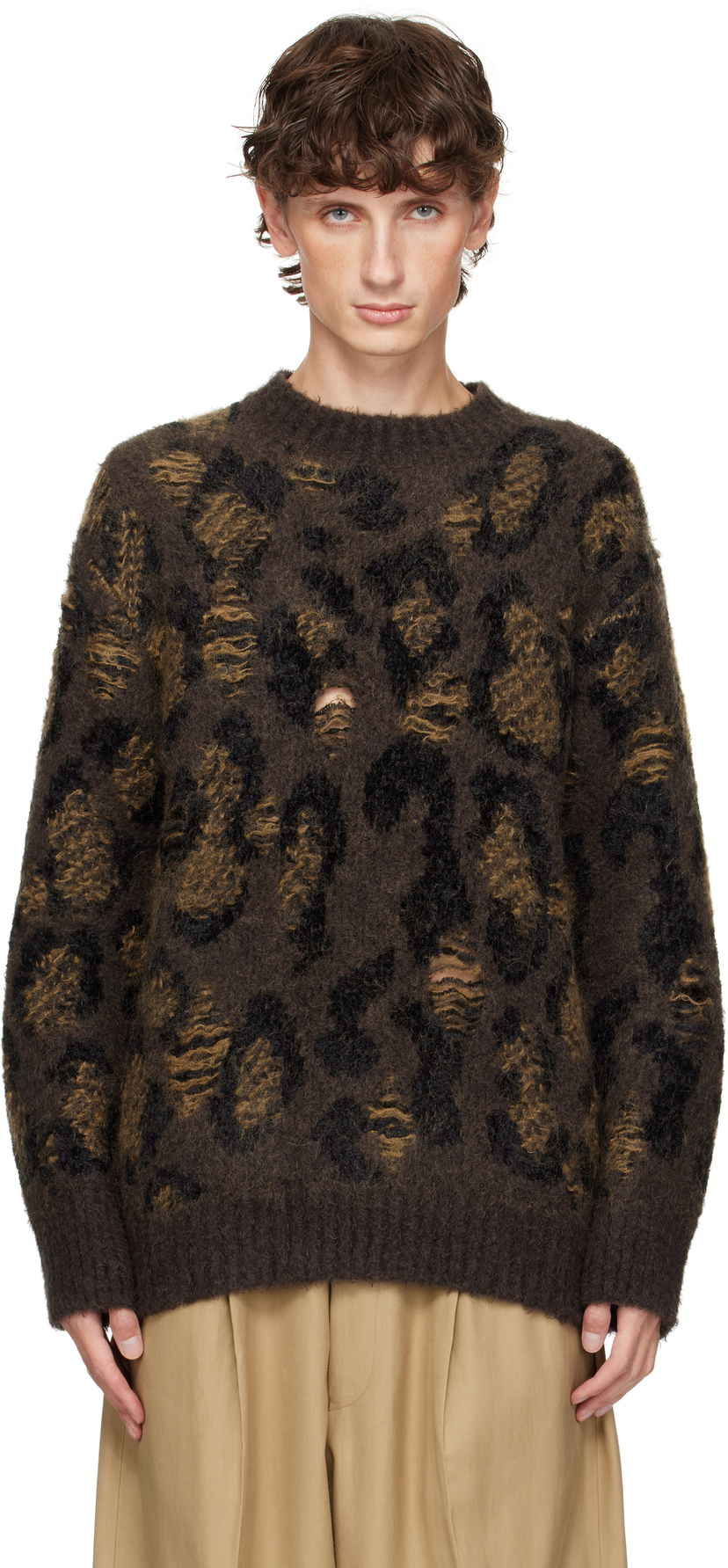Sweater Junya Watanabe Jacquard Crewneck Sweater Brun | WN-N033-051