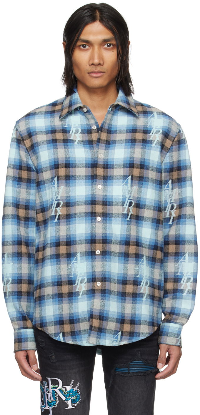 Skjorte AMIRI Staggered Plaid Shirt Blå | PS24MSL004