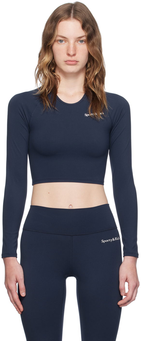 T-shirt Sporty & Rich Navy Printed Logo Top Mørkeblå | TO036S403SN