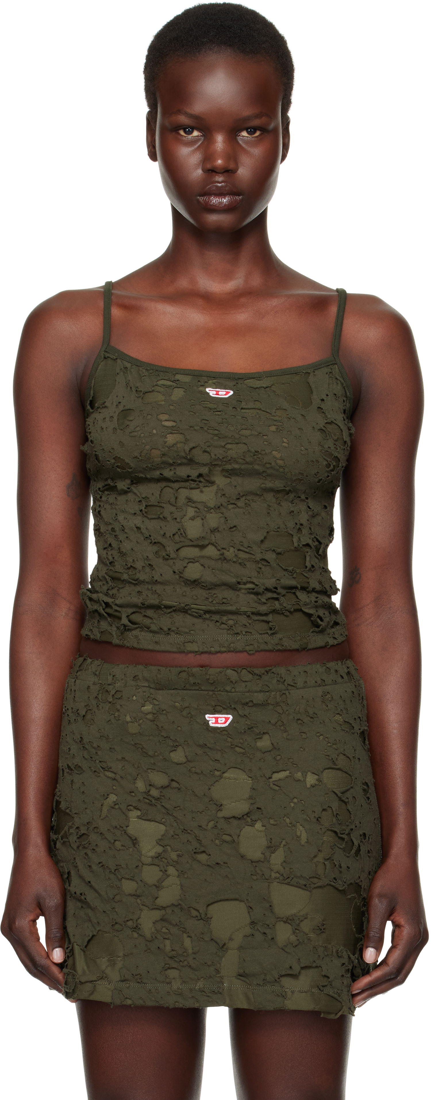Nederdel Diesel Distressed Tank Top Grøn | A14073 0JHAN, 0