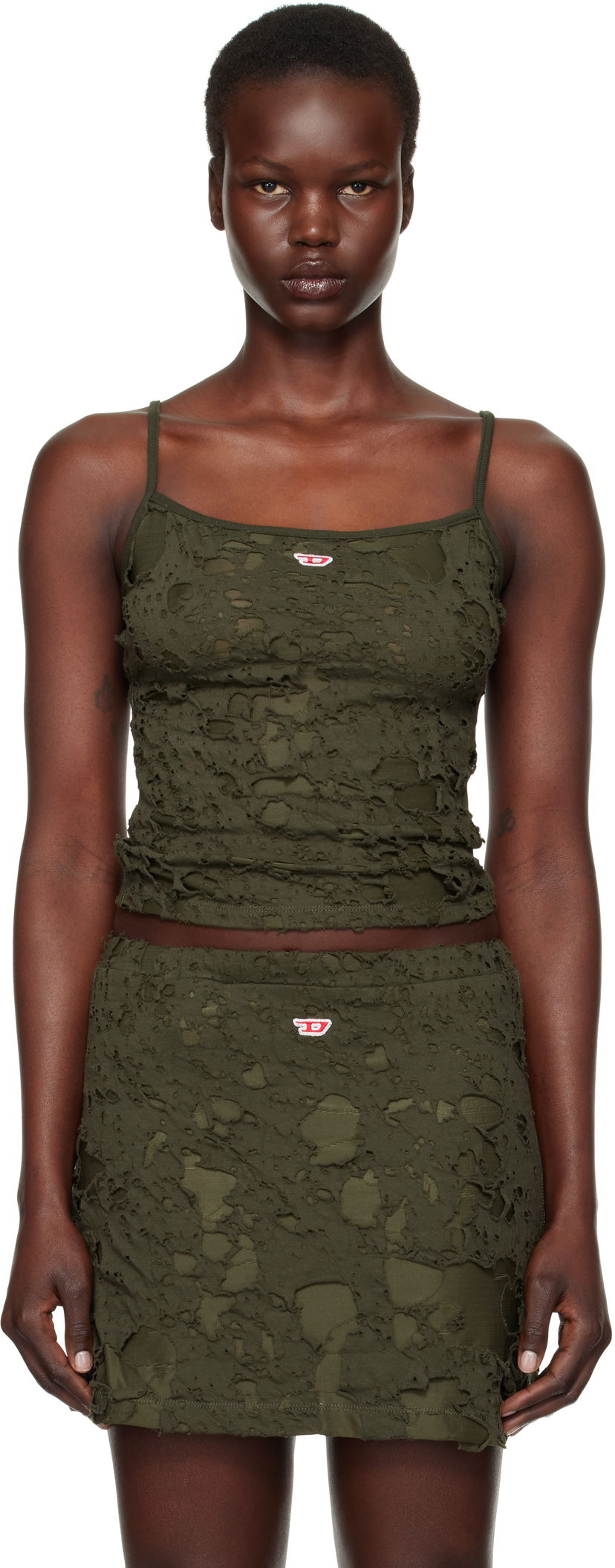 Nederdel Diesel Distressed Tank Top Grøn | A14073 0JHAN