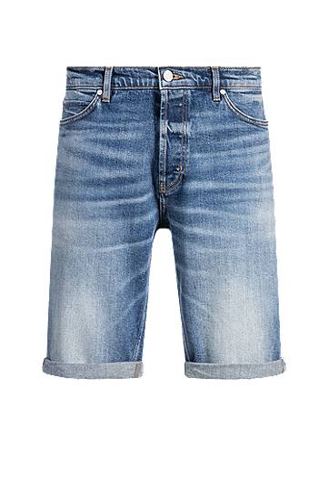 Shorts BOSS Tapered-Fit Comfort-Stretch Denim Shorts Blå | 50537719