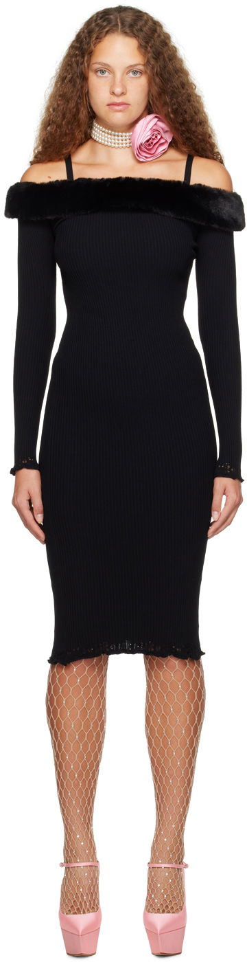 Kjole Blumarine Blumarine Faux-Fur Trim Midi Dress Sort | A322A384B