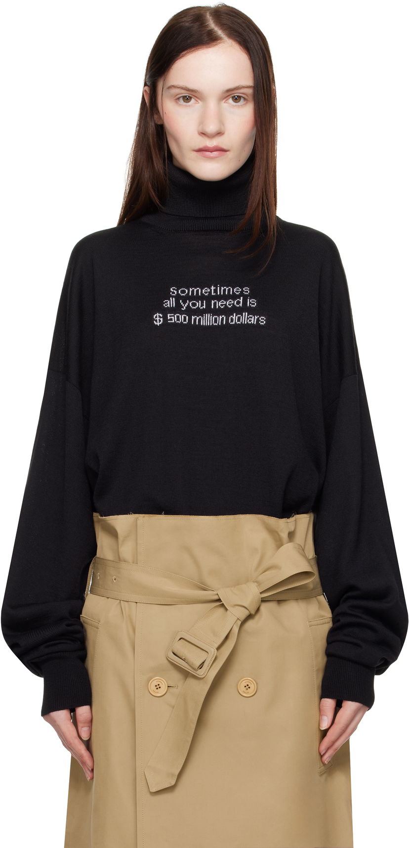 Sweater VETEMENTS VETEMENTS '500 Million Dollars' Turtleneck Sweater Sort | UA66KN180B