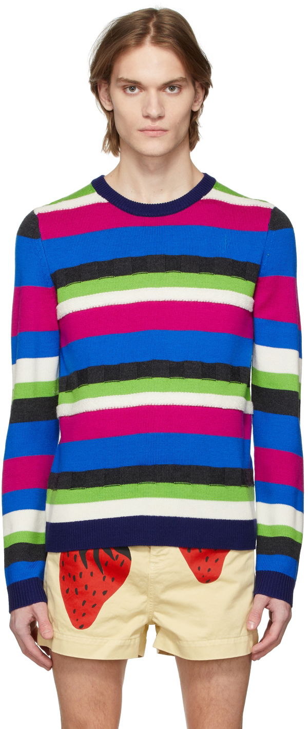 Sweater JW Anderson Striped Merino Wool Sweater Blå | KW0550-YN0008