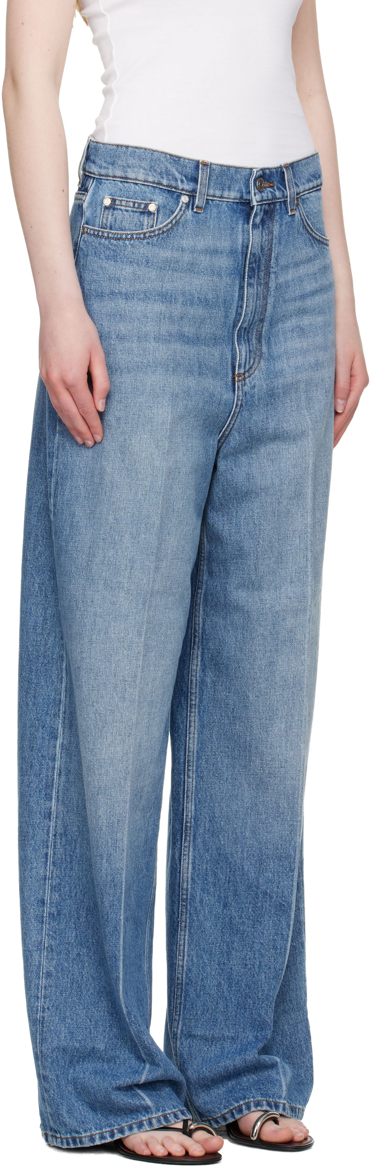Jeans Stella McCartney Stella McCartney Faded Wide-Leg High-Rise Jeans Blå | 6D04133SQH27, 1