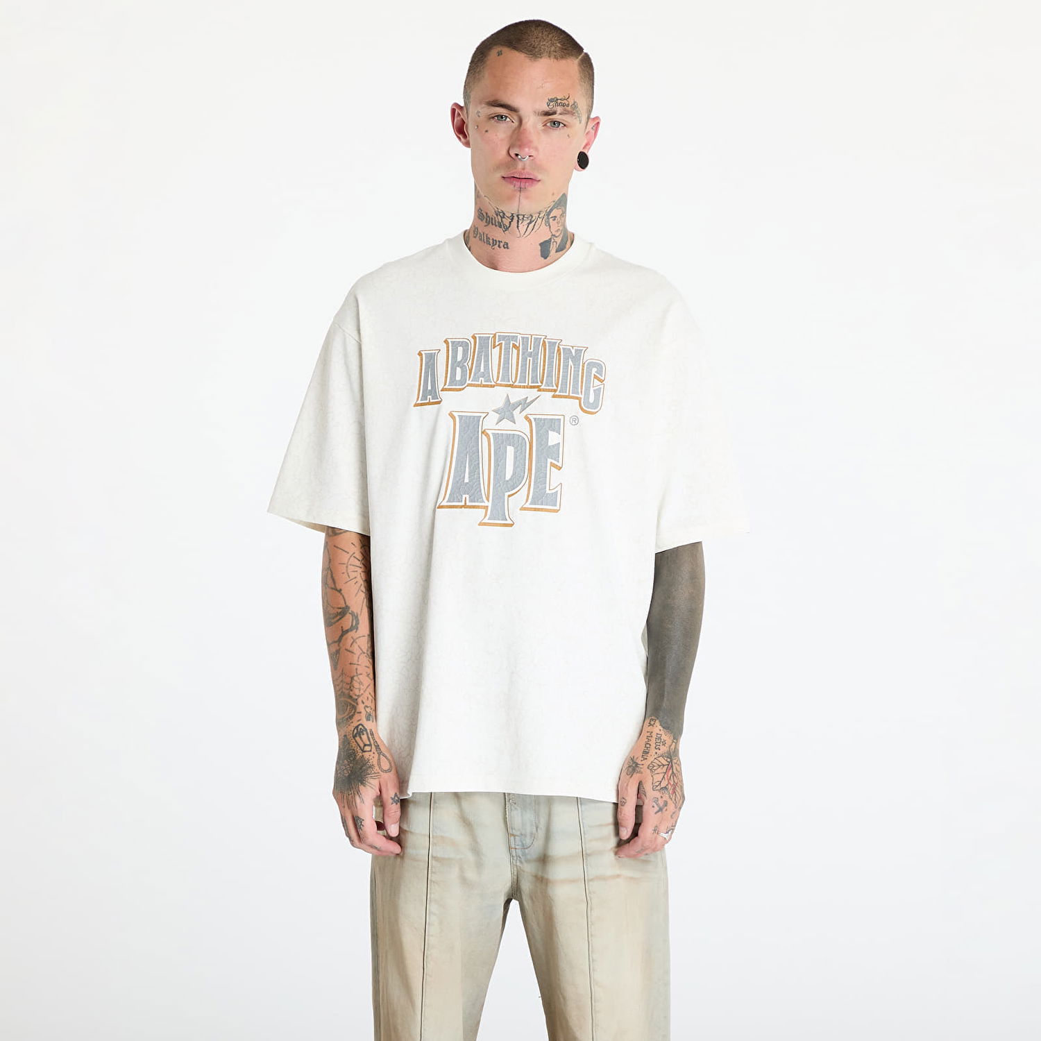 T-shirt BAPE A BATHING APE Crack Print Pattern Logo Relaxed Fit Tee White Hvid | 001CSK801306M WHT, 0