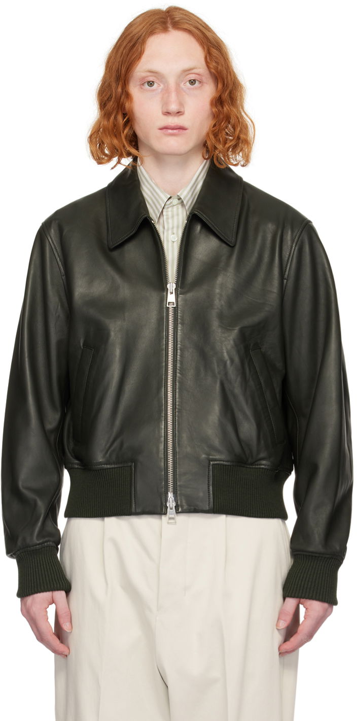 Jakke AMI Paris Zipped Leather Jacket Grøn | UJK028.LH0029, 0