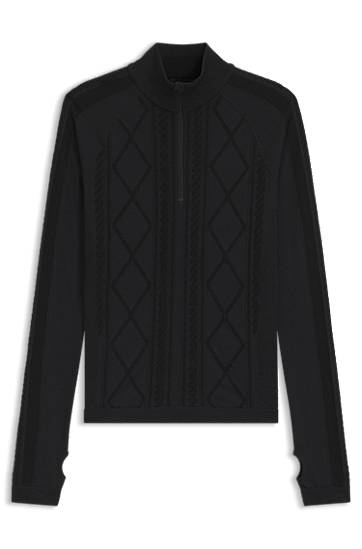 Sweater BOSS Ski zip-neck base-layer top with diamond pattern knit and thumbholes Sort | 50544394, 0