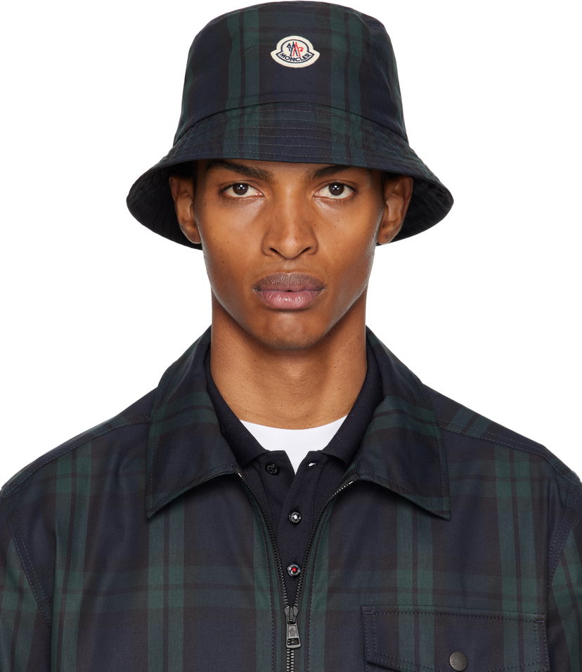 Hat Moncler Moncler Reversible Black Watch Tartan Bucket Hat Mørkeblå | K20913B00027M7661