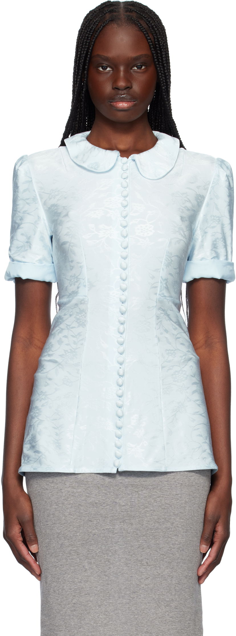 Skjorte Jil Sander Jil Sander Fluid Viscose Jacquard Blouse Blå | J03NF0001_J20297
