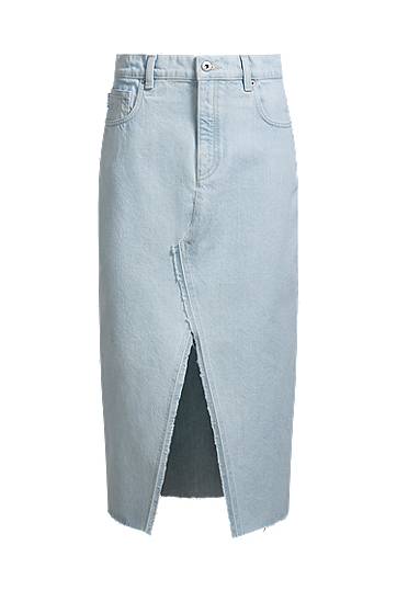 Nederdel BOSS Denim Midi Skirt with Frayed Hem Blå | 50534746