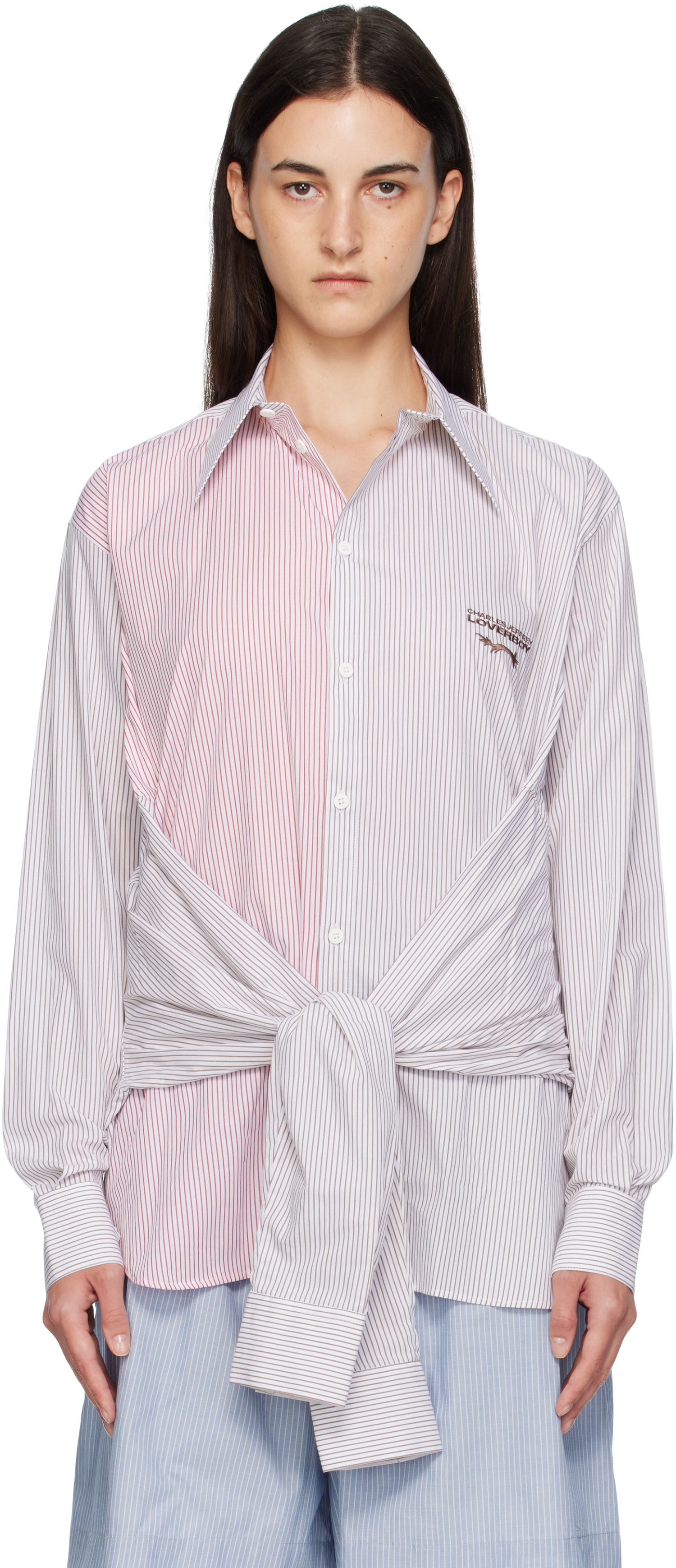 Skjorte Charles Jeffrey Loverboy Charles Jeffrey LOVERBOY Long Sleeve Striped Split-Panel Tie-Front Button-Up Shirt Flerfarvet | 52070402, 0