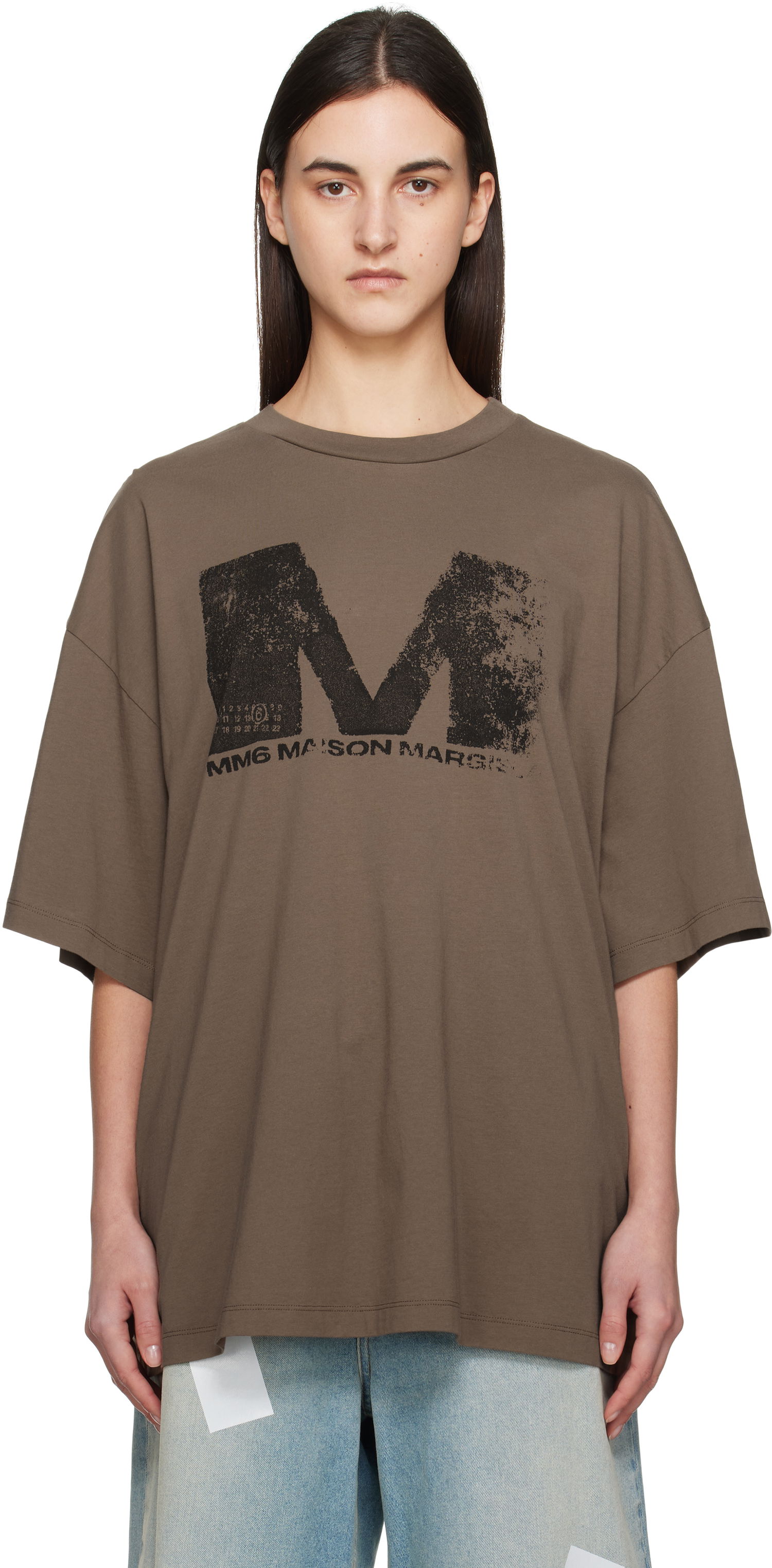 T-shirt Maison Margiela MM6 Maison Margiela Sunbleached Logo T-Shirt Brun | S52GC0342 S24312, 0