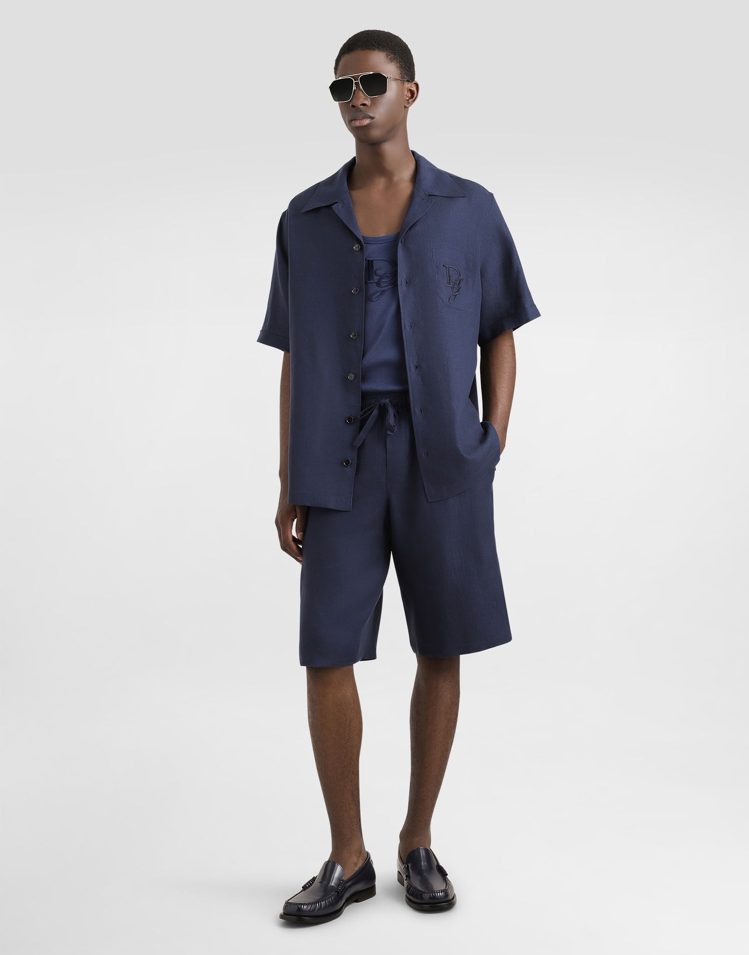 Shorts Dolce & Gabbana Dolce & Gabbana Linen Shorts with Drawstring Mørkeblå | GV37AZFU4LGB0665, 1
