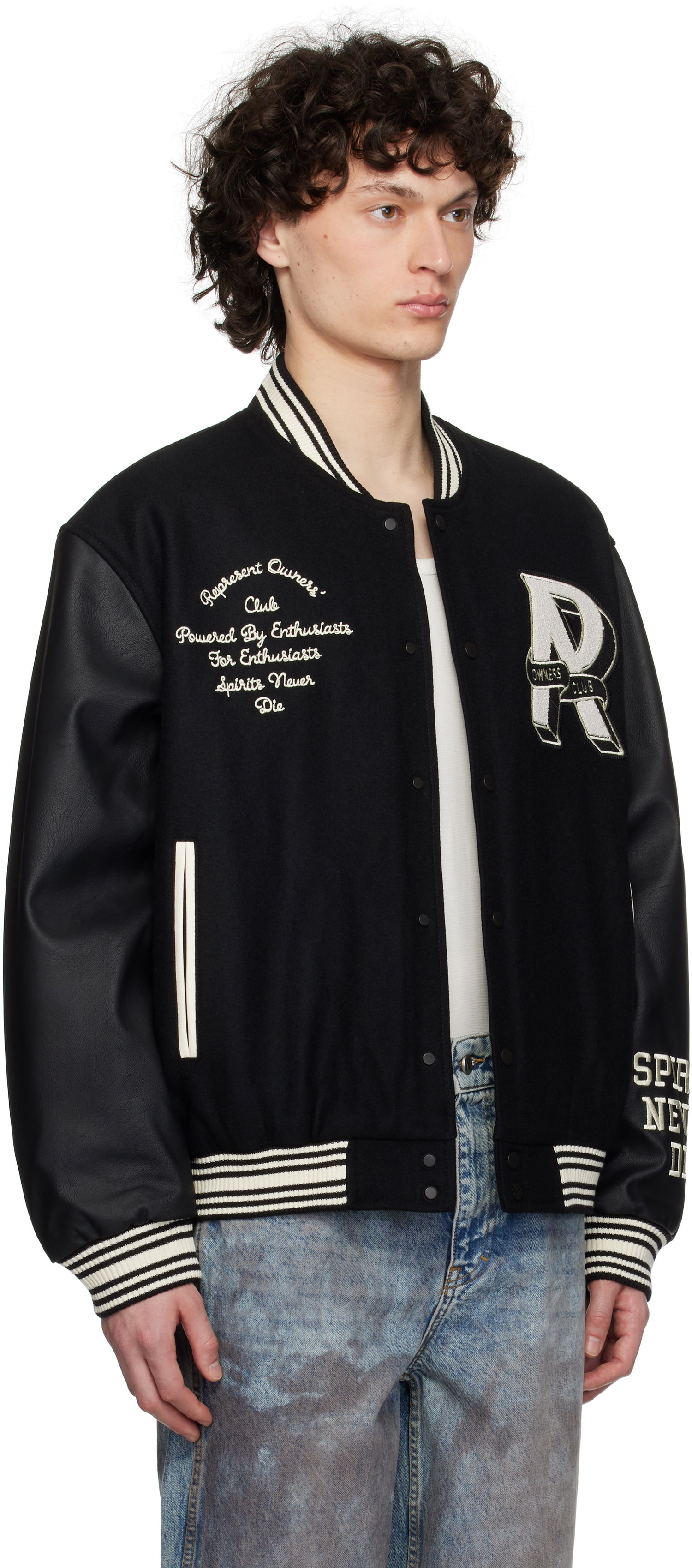 Bomberjakke Represent Clo Represent 'Owners Club' Varsity Bomber Jacket Sort | MLM100231, 1