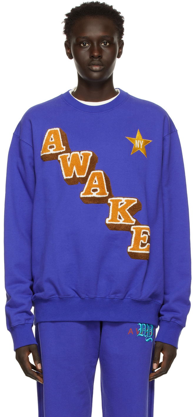 Sweatshirt Awake NY Stacked Logo Crewneck Sweatshirt Blå | AWK-FW21-CN001