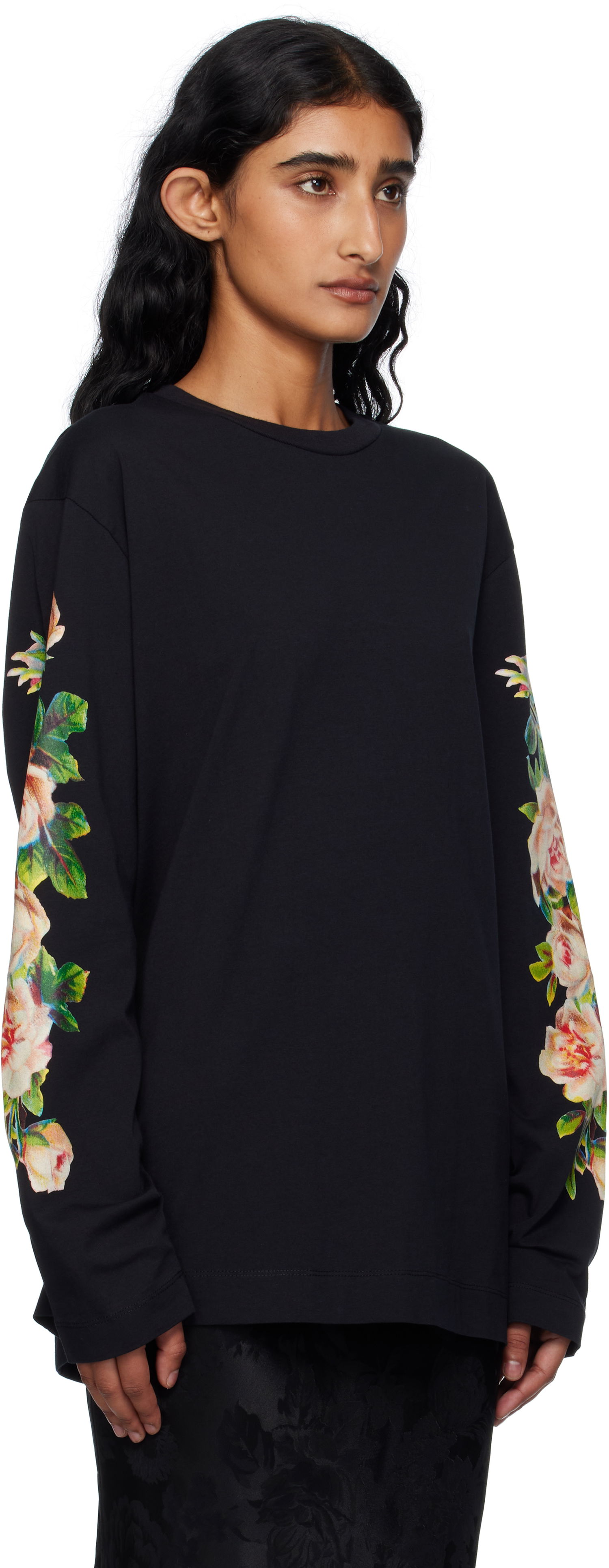T-shirt Simone Rocha Simone Rocha Rose Bouquet Long Sleeve T-shirt Sort | 5194P52-W 0569, 1