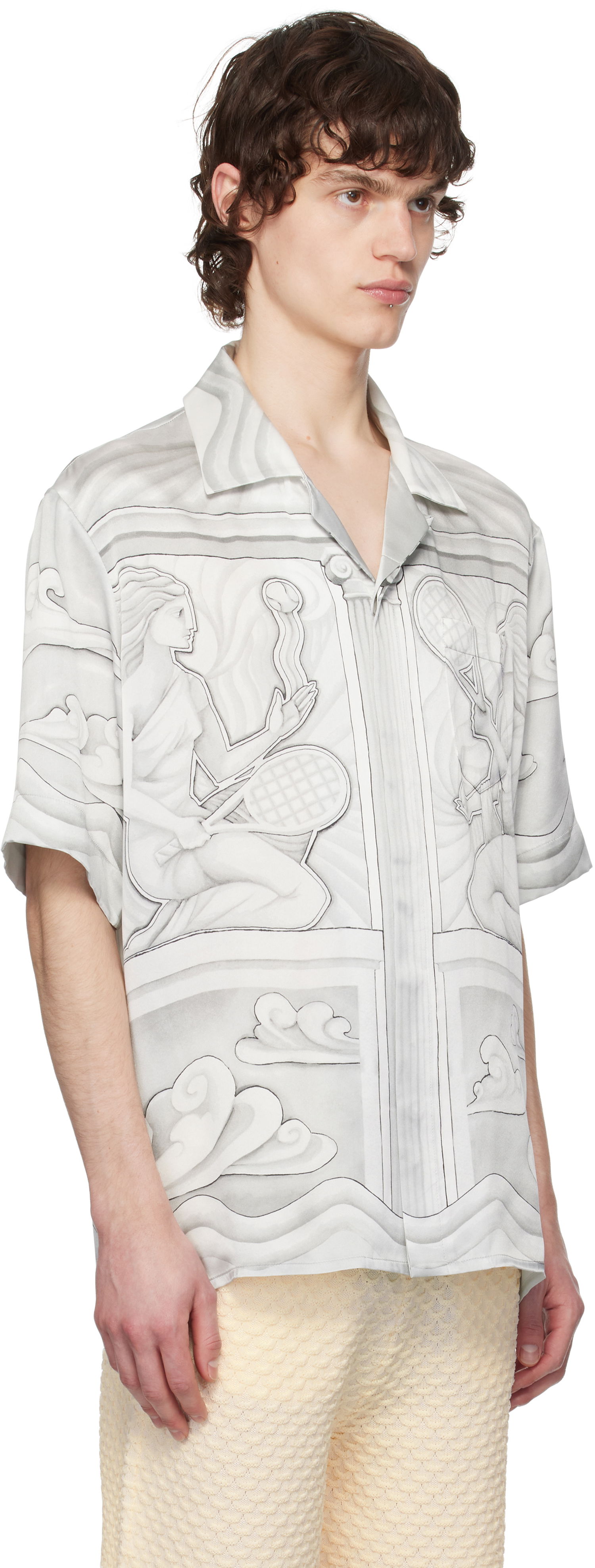 Skjorte Casablanca Casablanca Sacred Stone Silk Shirt Hvid | U-MPS25-SH-003-07, 1