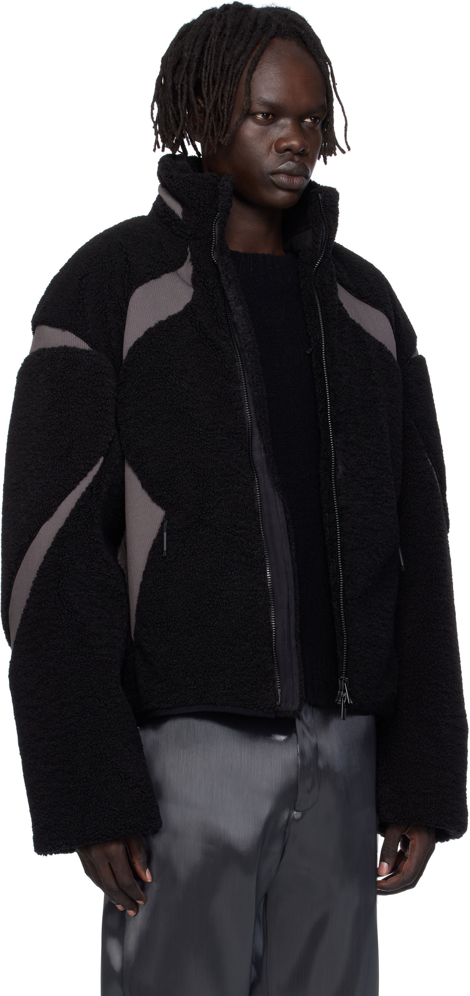 Jakke HELIOT EMIL Custo Fleece Jacket Sort | AW25_M_02_139_BLK01_CO, 1