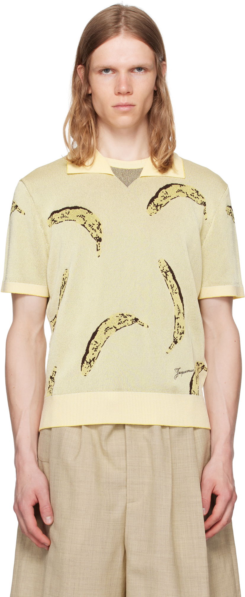 Polo skjorte Jacquemus Jacquemus La Croisière 'The Marino' Knit Polo Gul | 25E255KN529-2025