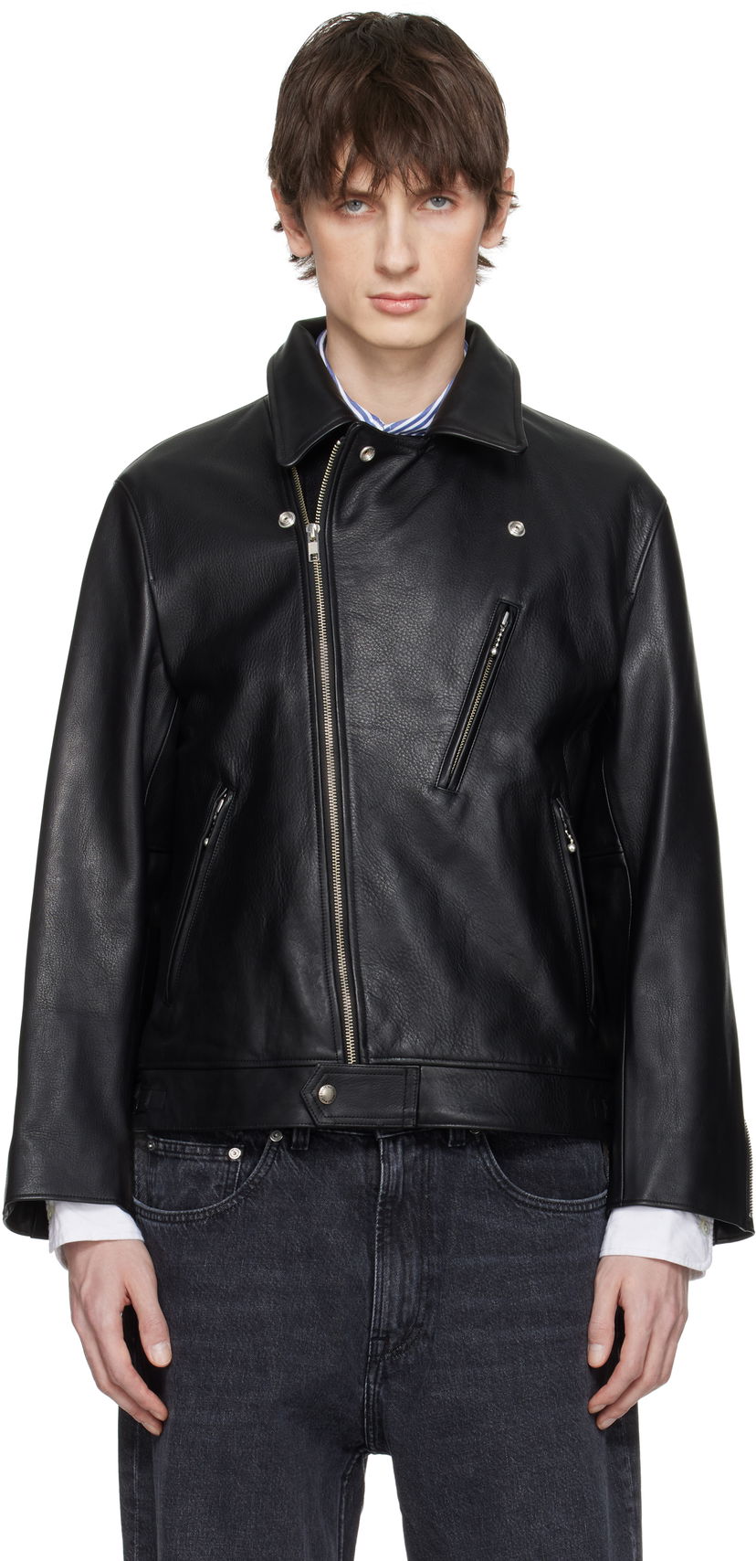 Bomberjakke WACKO MARIA WACKO MARIA Double Riders Leather Jacket Sort | 25SS-WMO-BL02