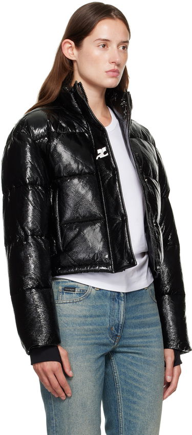 Puffer jakke Courrèges Courrèges Embroidered Puffer Jacket Sort | 323CMA106VY0016, 4