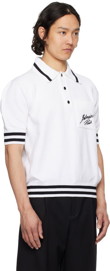 Polo skjorte Balmain Balmain Logo Knit Polo Hvid | EH0GB046KI49, 1
