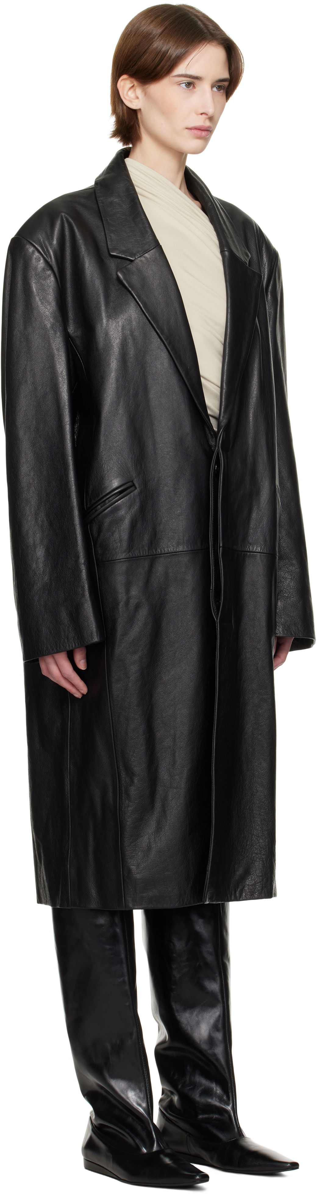 Frakker Entire Studios Entire Studios Single Breasted Leather Coat Sort | ES2620BL, 1