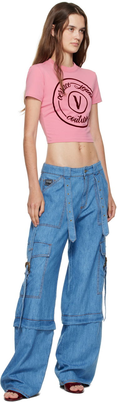 Crop top Versace Couture V-Emblem Slim-Fit T-Shirt Lyserød | E79HAHE04_ECJ02E, 3