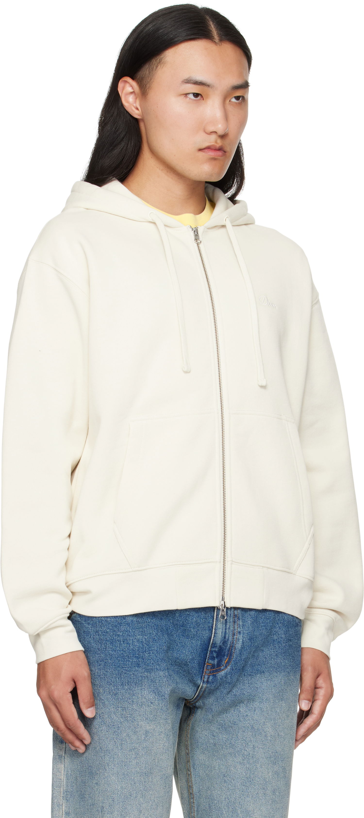 Sweatshirt Dime Dime Cursive Zip Hoodie Hvid | DIMEFA2573NAT, 1