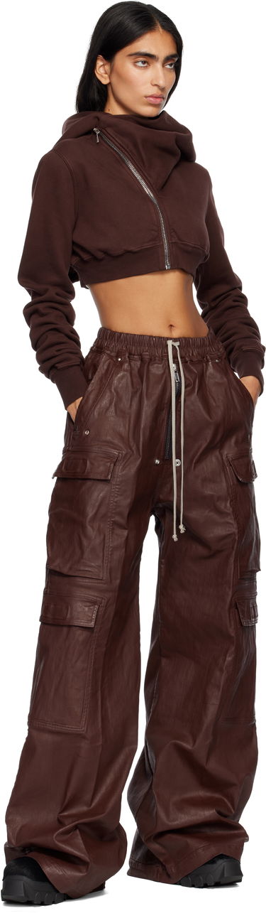 Sweatshirt Rick Owens Concordians Micro Mountain Cropped Asymmetric Zip Hoodie Brun | DS02E7237 F, 3