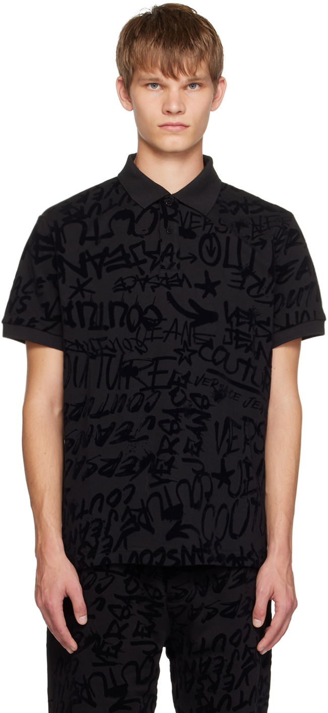 Polo skjorte Versace Couture Black Graffiti Sort | E75GAG6R1_EJS212, 0