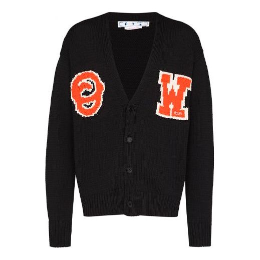 Sweater Off-White Off-White Logo Intarsia V-Neck Knit Cardigan Sort | OMHB014C99KNI0011020