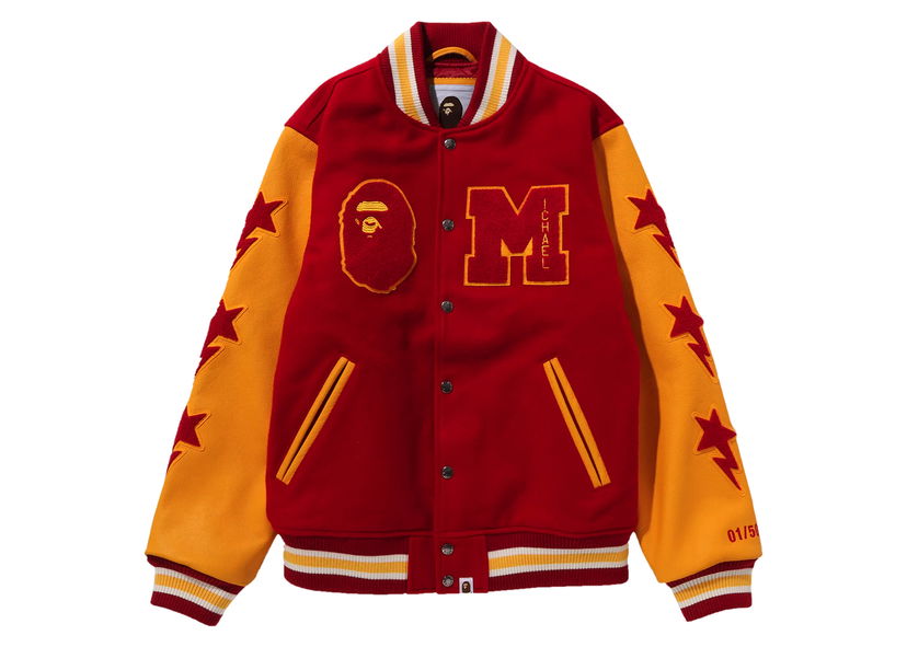 Jakke BAPE BAPE x Michael Jackson Varsity Jacket Red Rød | 1J73-141-906