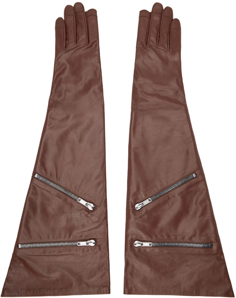 Handsker Rick Owens Porterville Gauntlets Leather Gloves With Zips Brun | RR02D6456 LSU