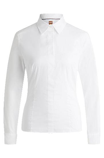 Skjorte BOSS Slim Fit Cotton Blend Blouse Hvid | 50499433