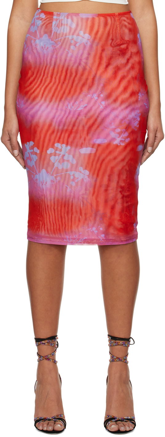 Nederdel Miaou Miaou Verona Printed Mesh Midi Skirt Rød | 4027PM2RGM