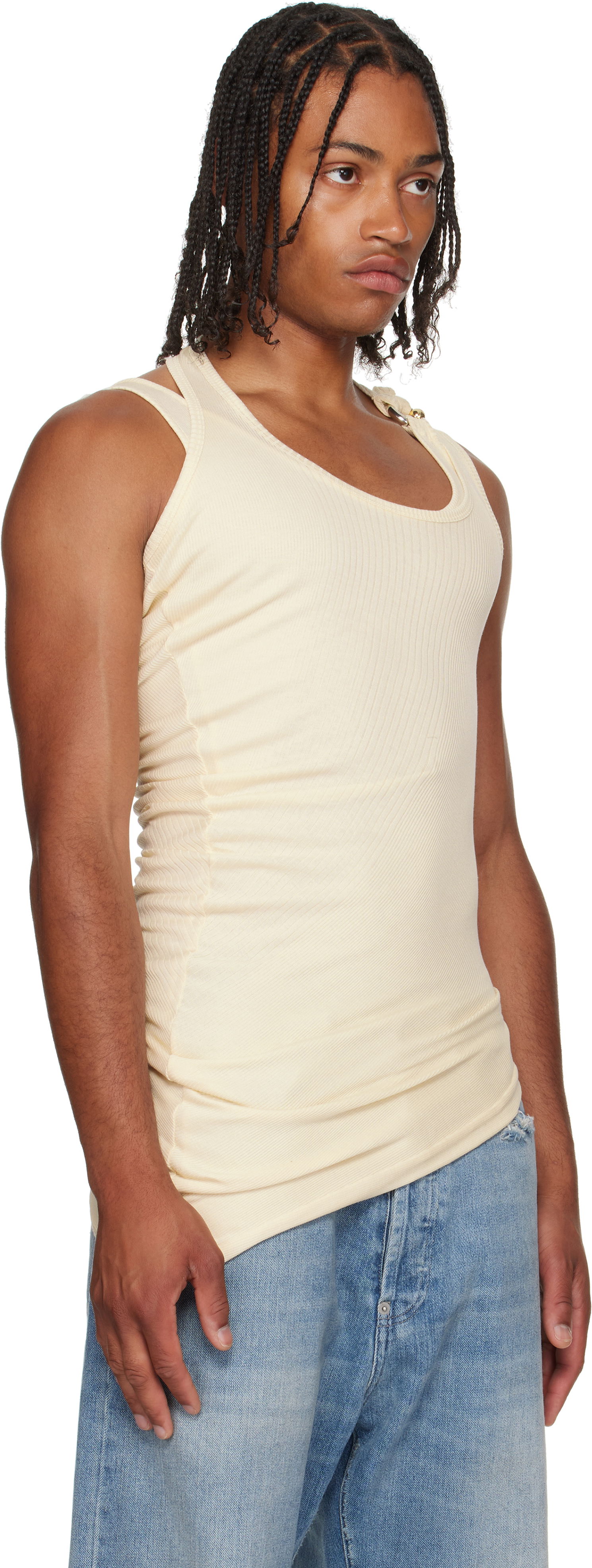 Tanktop Jean Paul Gaultier Jean Paul Gaultier 'Gaultier' Piercing Tank Top Beige | 25/03-W-TO292-J000-03, 1