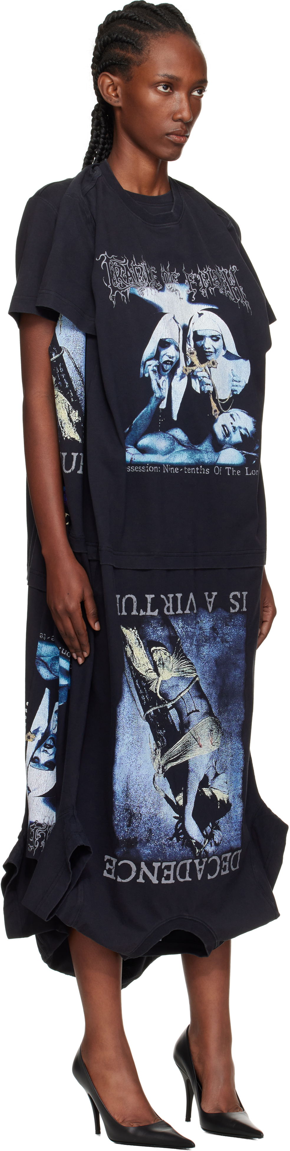 Kjole VETEMENTS Vetements Cradle of Filth Multi T-Shirt Maxi Dress Sort | WCF76DR995B, 1