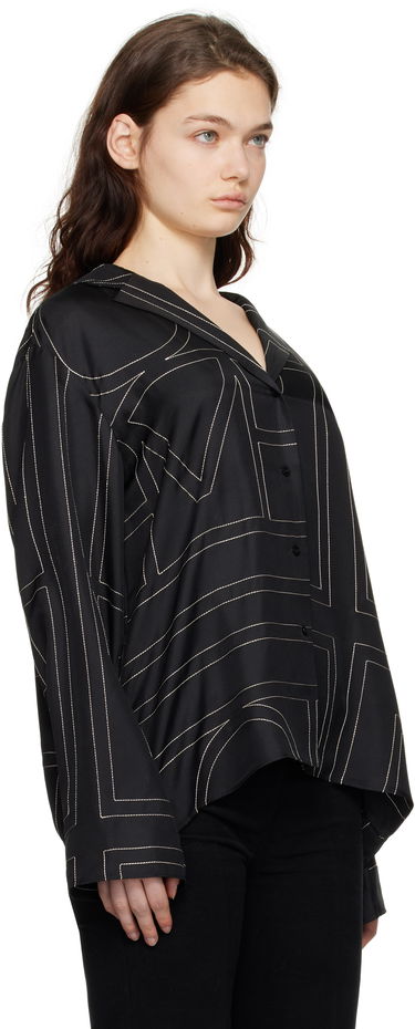 Skjorte TOTEME Monogram Satin Shirt Sort | 213-755-707, 4