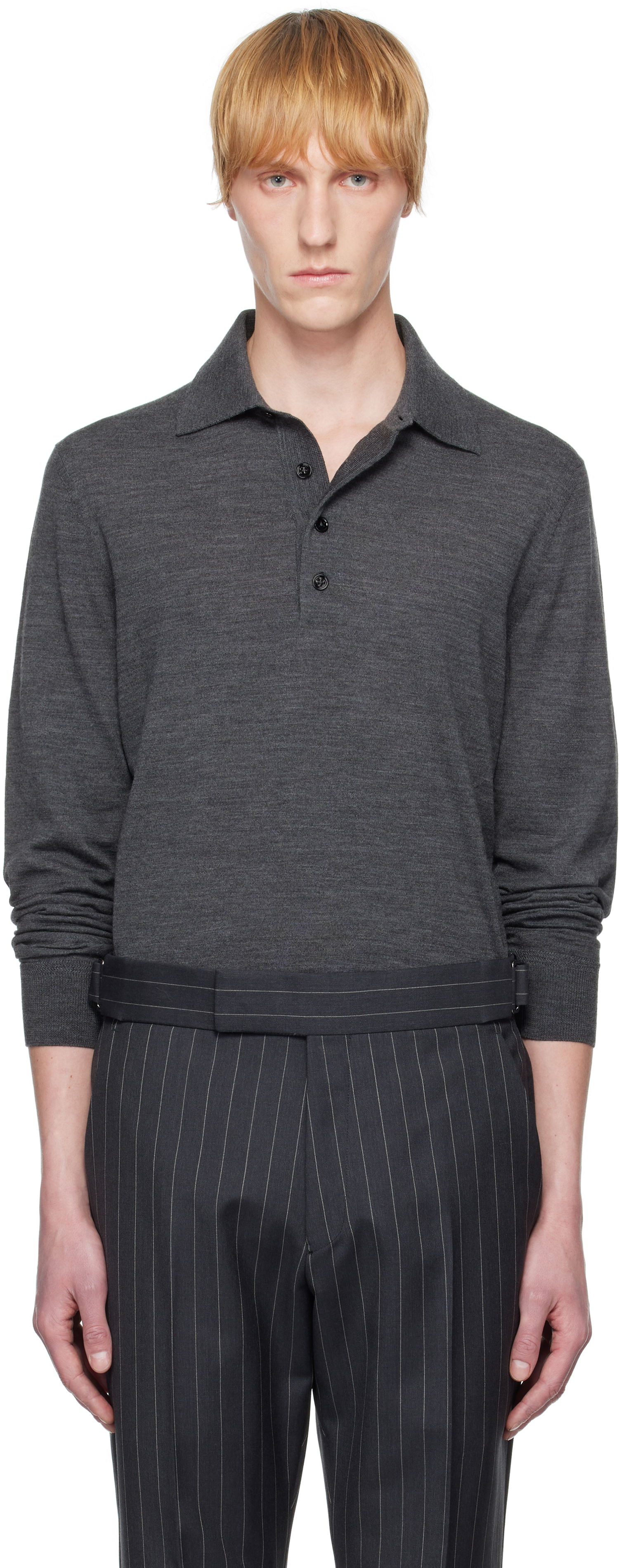 Polo skjorte Tom Ford TOM FORD Fine Gauge Wool Polo Grå | KPL003-YMW070S25, 0
