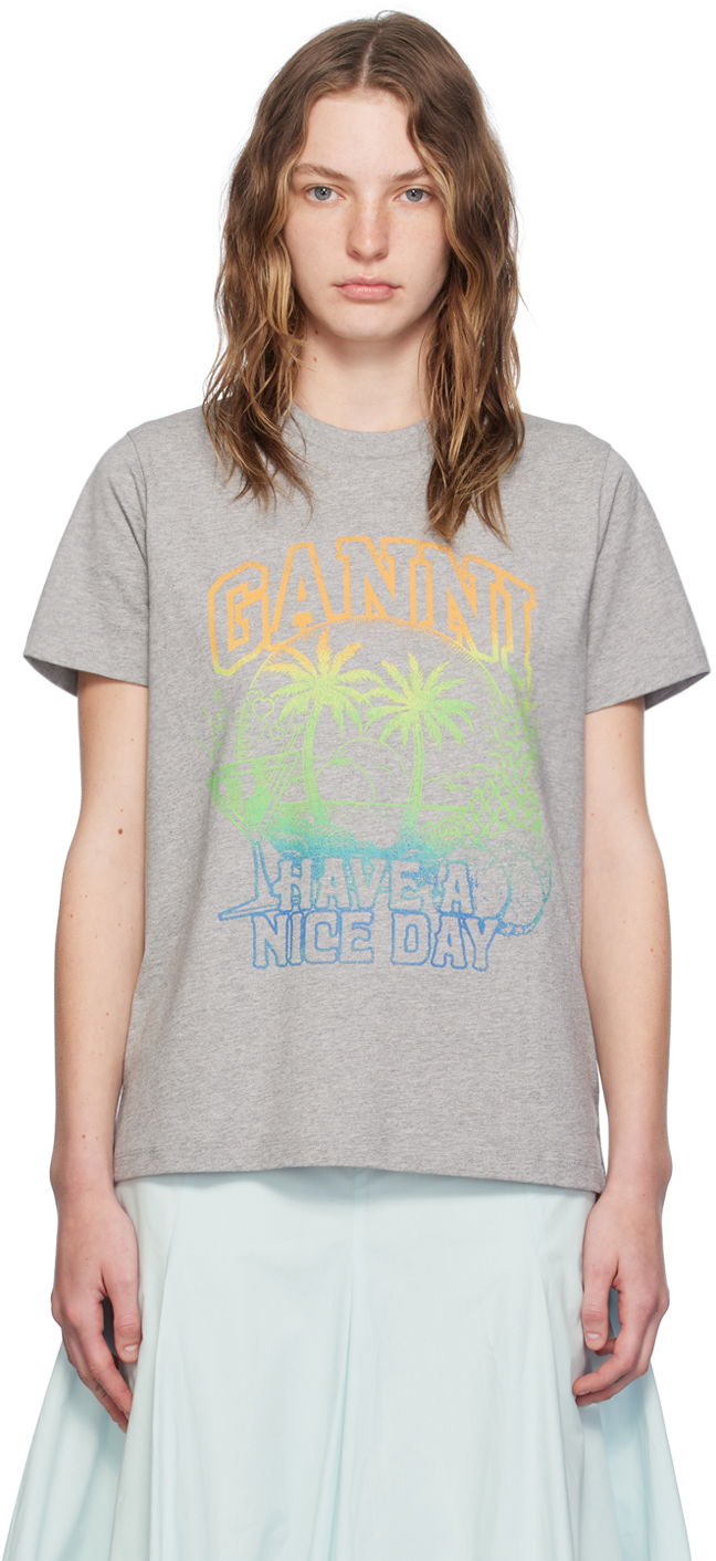 T-shirt GANNI Gray Holiday T-Shirt Grå | T3920