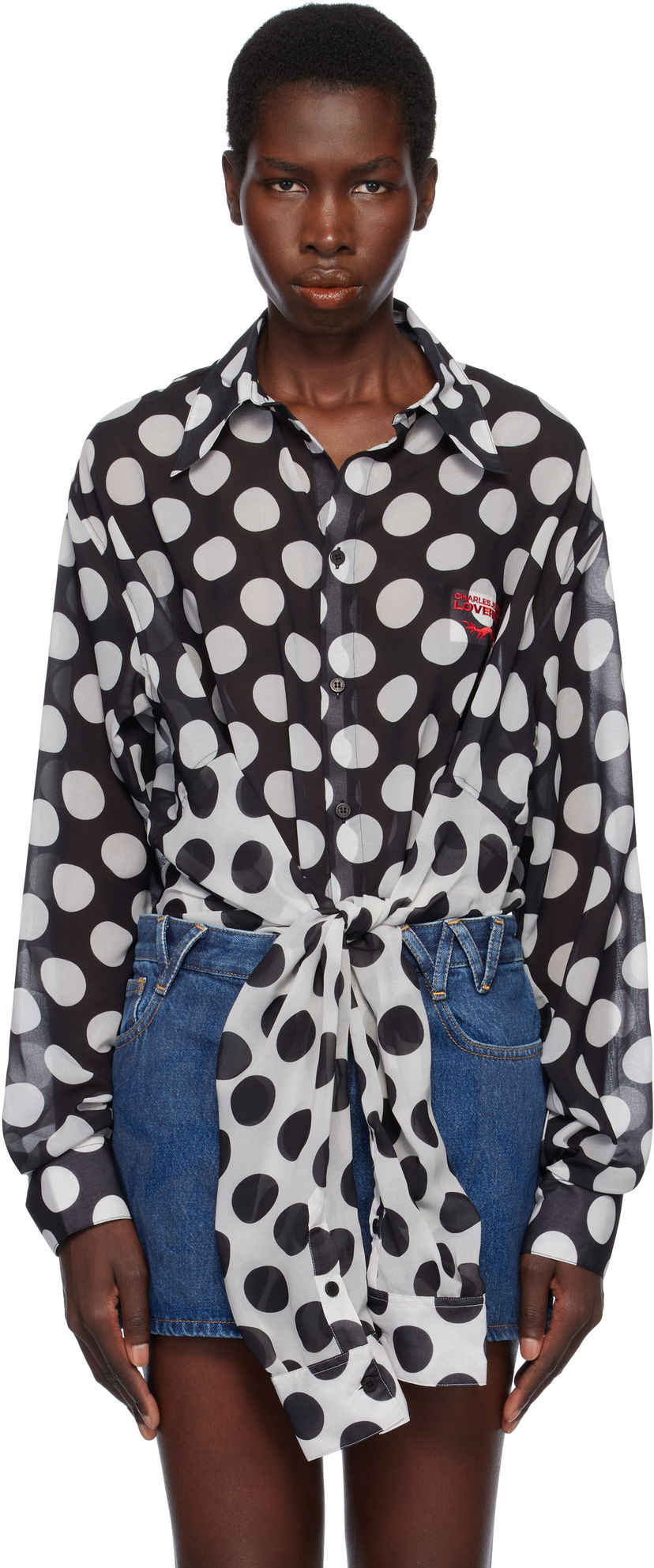 Skjorte Charles Jeffrey Loverboy Charles Jeffrey LOVERBOY Polka Dot Tie-Front Blouse Sort | 54070301