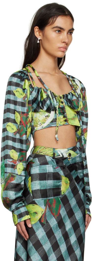 Crop top Ottolinger Ottolinger Lemon Gingham Tie-Front Crop Top Grøn | 1101204, 1