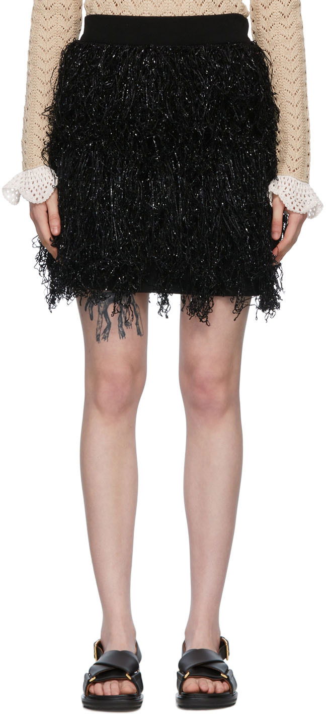 Nederdel JW Anderson Merino Wool Fringe Mini Skirt Sort | KW0623-YN0008, 0
