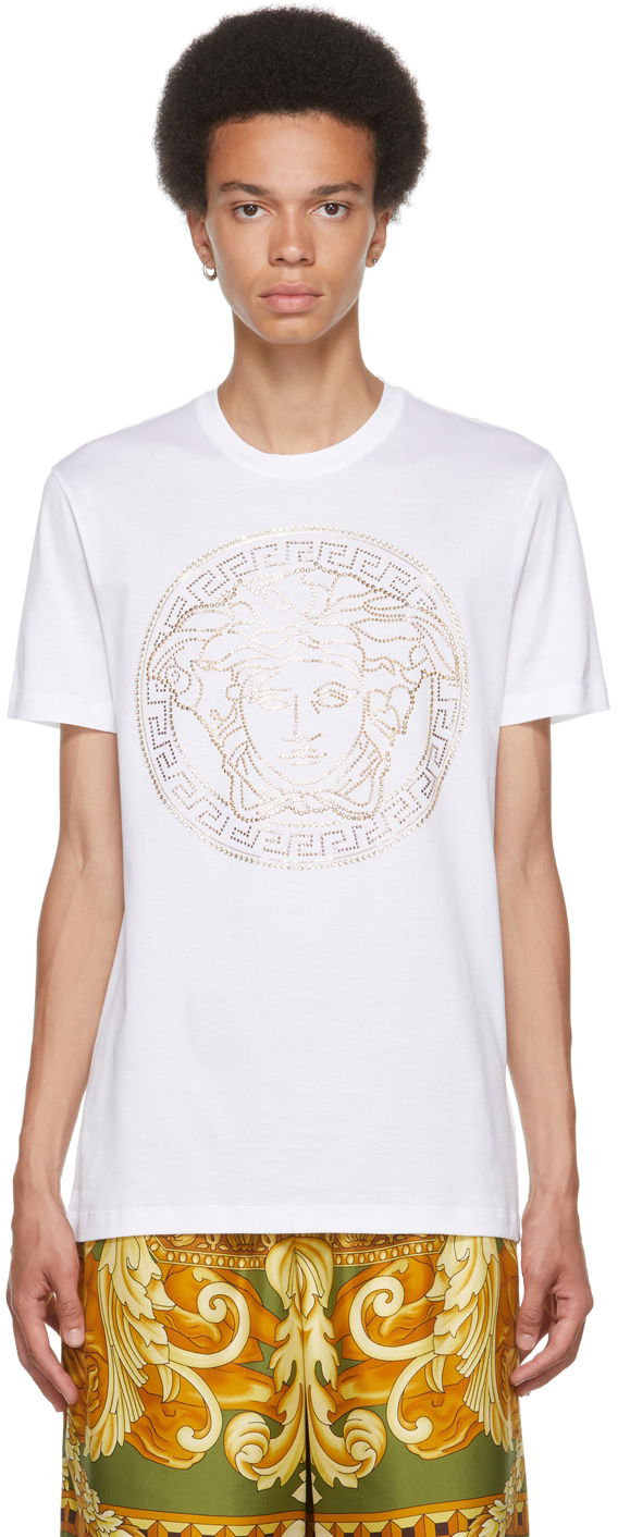 T-shirt Versace Embellished Medusa T-Shirt Hvid | A77987 A201952