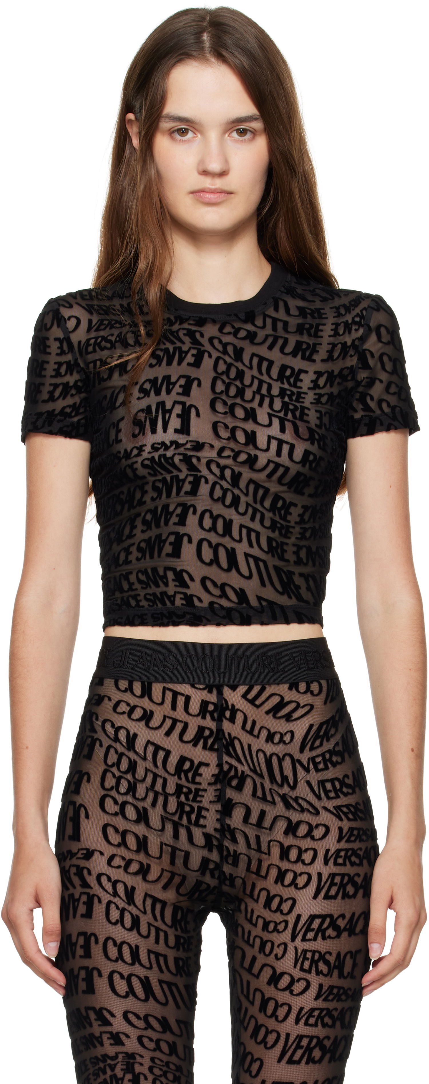 T-shirt Versace Versace Jeans Couture Tulle Flock Liquify T-Shirt Sort | E79HAH602_EJS490, 0