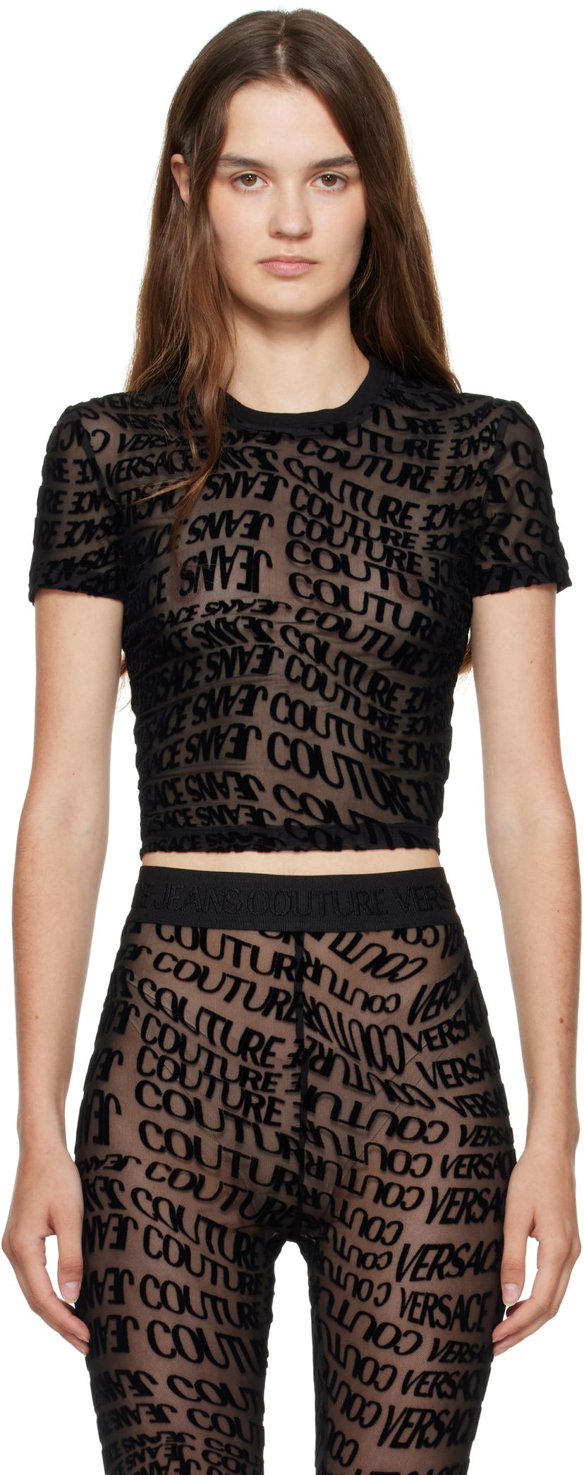 T-shirt Versace Versace Jeans Couture Tulle Flock Liquify T-Shirt Sort | E79HAH602_EJS490